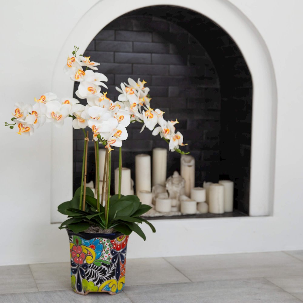 36in. Artificial Large Orchid Mexican Talavera Ceramic Planter