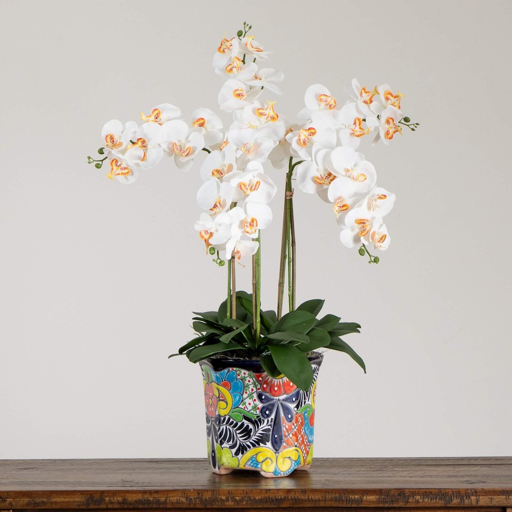 36in. Artificial Large Orchid Mexican Talavera Ceramic Planter
