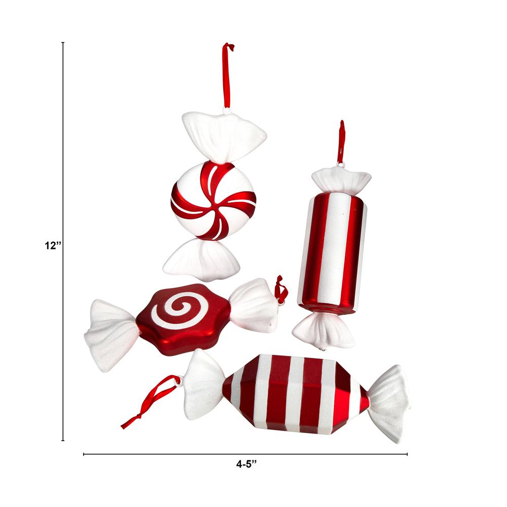 Jumbo Assorted Candy Holiday Christmas Deluxe Shatterproof Ornament Set of 4