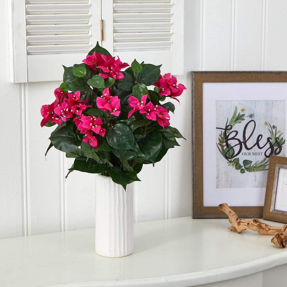 18in. Bougainvillea Artificial Plant in White Planter