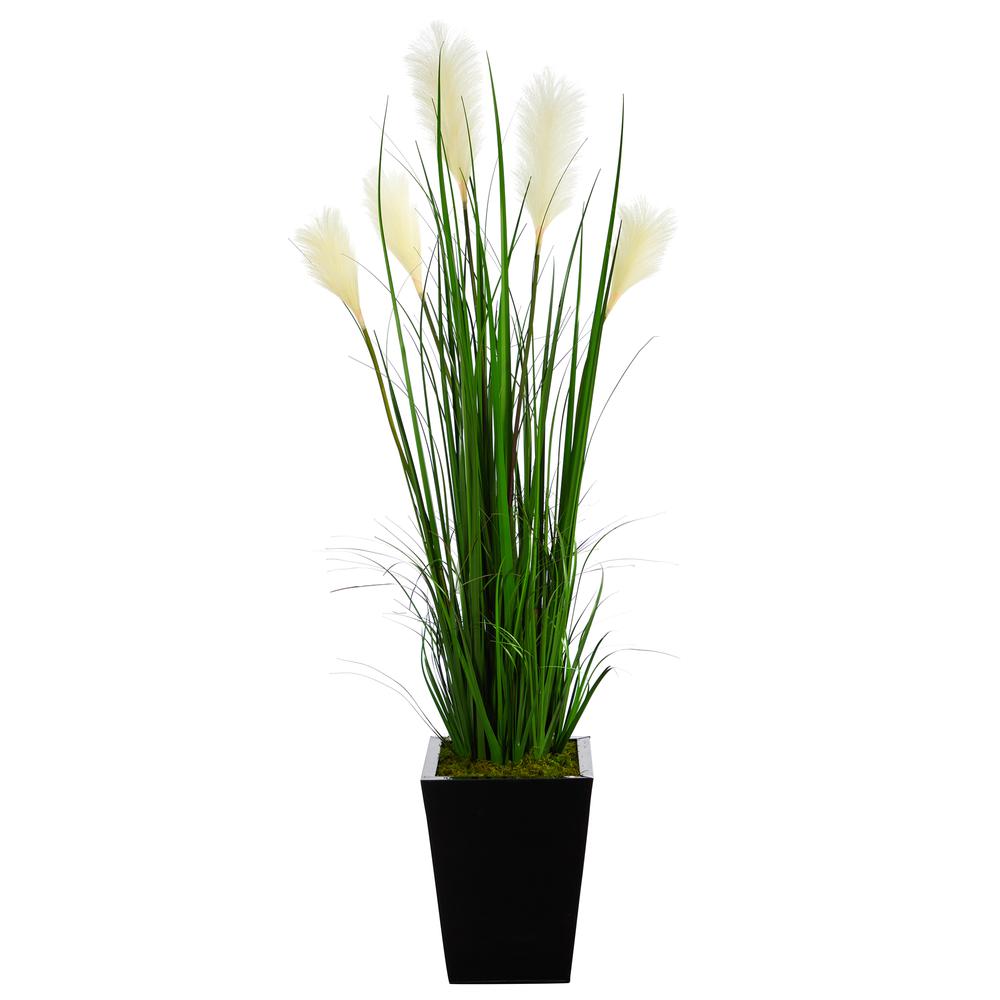 4.5ft. Wheat Plume Grass Artificial Plant in Black Metal Planter