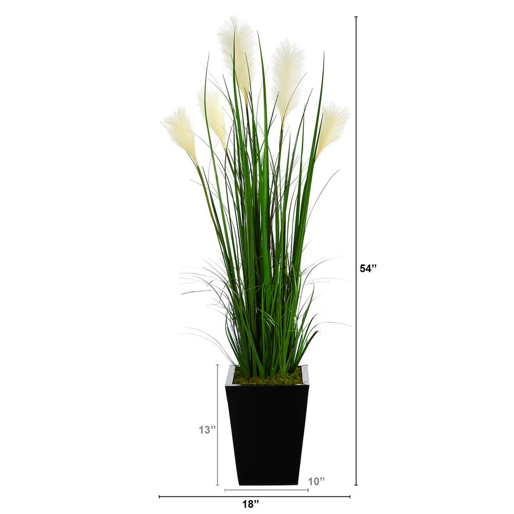 4.5ft. Wheat Plume Grass Artificial Plant in Black Metal Planter