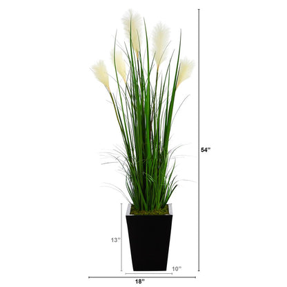 4.5ft. Wheat Plume Grass Artificial Plant in Black Metal Planter