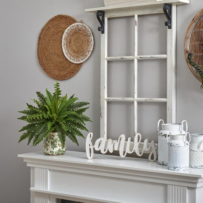 15in. Boston Fern Artificial Plant with Tuscan Ceramic Green Scroll Planter