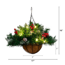 16in. Pre-Lit Artificial Pine and Berry Hanging Basket with White LED Lights