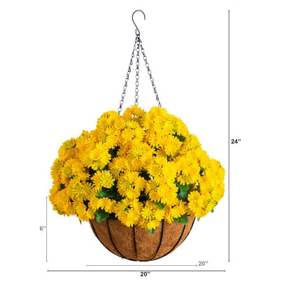 24in. UV Resistant Artificial Chrysanthemum Hanging Basket (Indoor/Outdoor)