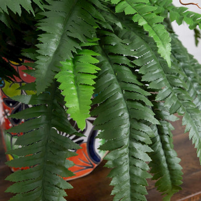 21in. Artificial Boston Fern in Handmade Mexican Talavera Ceramic Planter