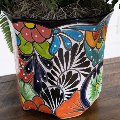 21in. Artificial Boston Fern in Handmade Mexican Talavera Ceramic Planter