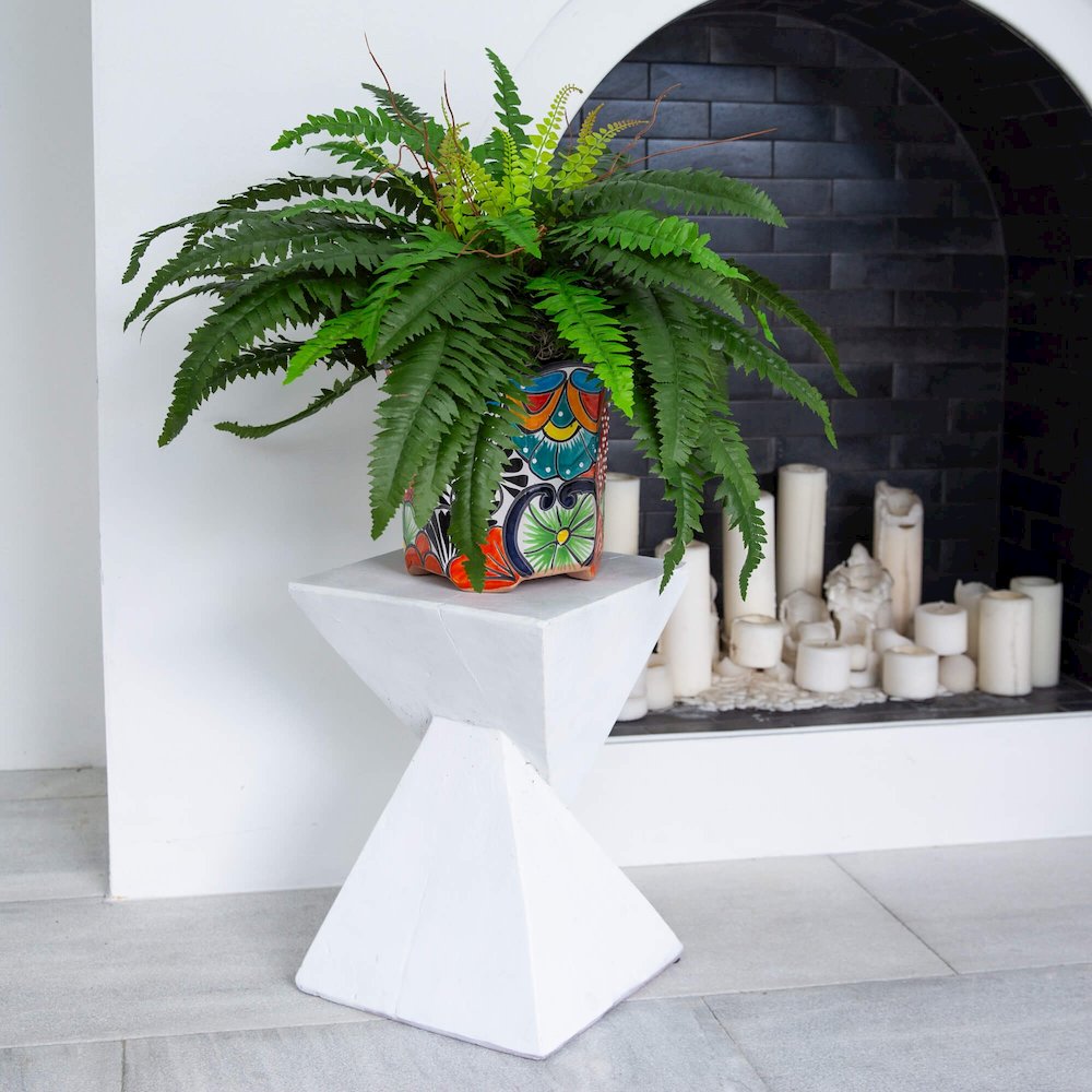 21in. Artificial Boston Fern in Handmade Mexican Talavera Ceramic Planter