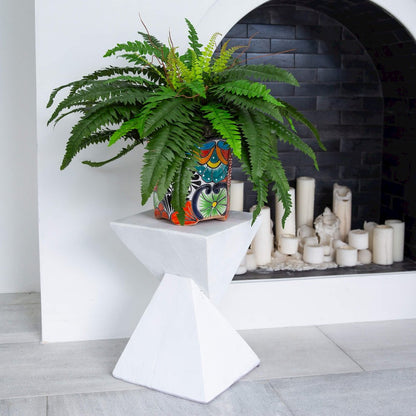 21in. Artificial Boston Fern in Handmade Mexican Talavera Ceramic Planter