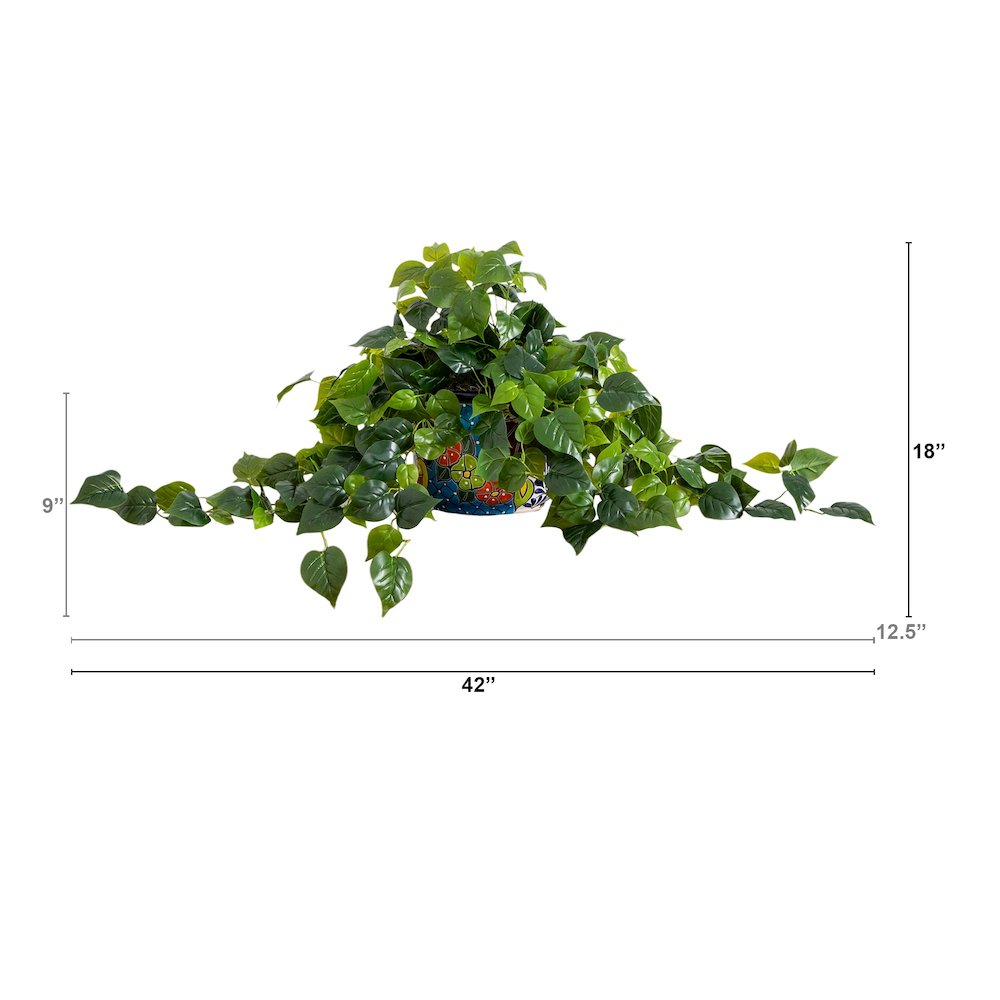 42in. UV Resistant Artificial Philodendron Mexican Talavera Ceramic Planter
