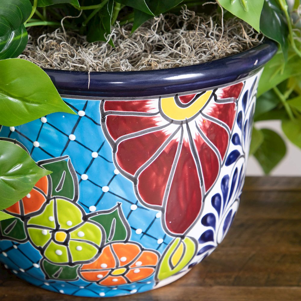 42in. UV Resistant Artificial Philodendron Mexican Talavera Ceramic Planter