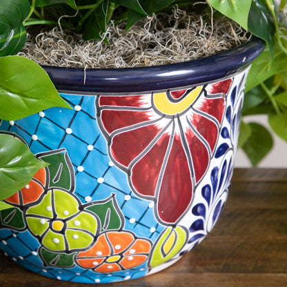 42in. UV Resistant Artificial Philodendron Mexican Talavera Ceramic Planter