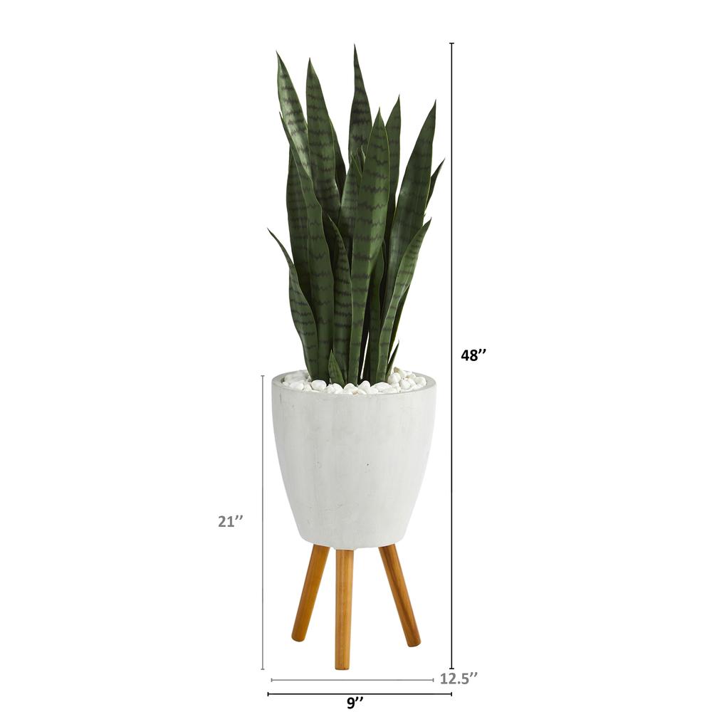 4ft. Sansevieria Artificial Plant in White Planter with Stand