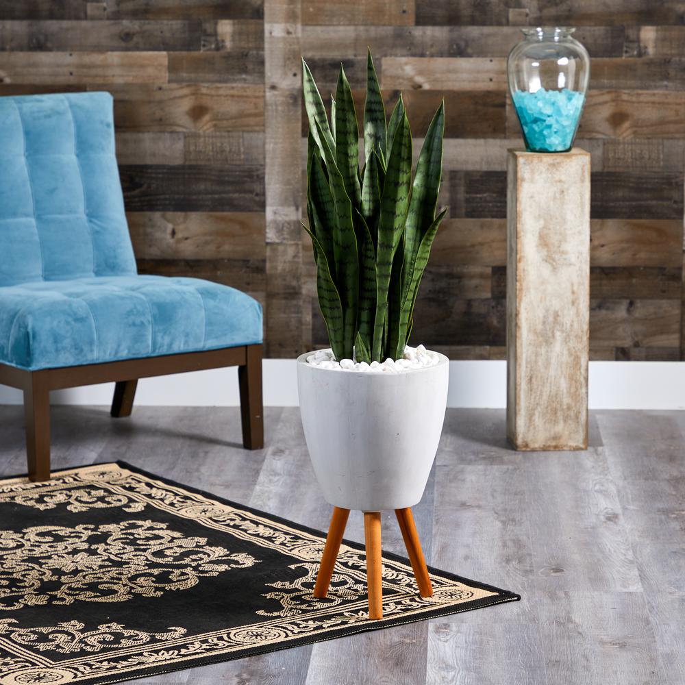 4ft. Sansevieria Artificial Plant in White Planter with Stand