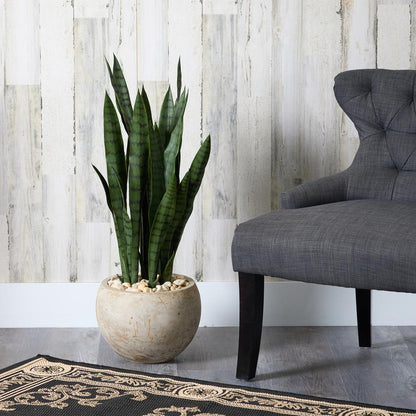 32in. Sansevieria Artificial Plant in Sand Colored Planter
