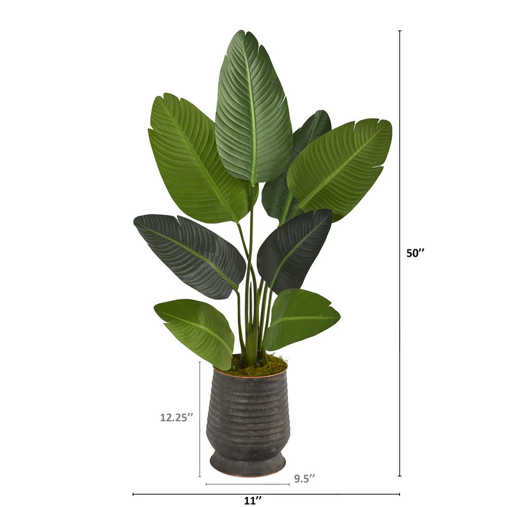 50in. Travelers Palm Artificial Tree in Ribbed Metal Planter