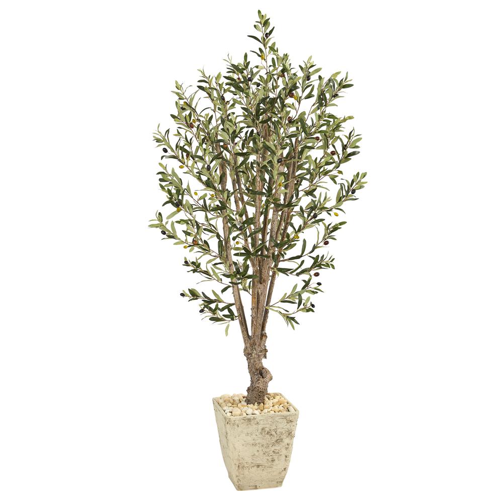 5ft. Olive Artificial Tree in Country White Planter