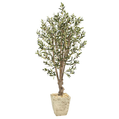 5ft. Olive Artificial Tree in Country White Planter