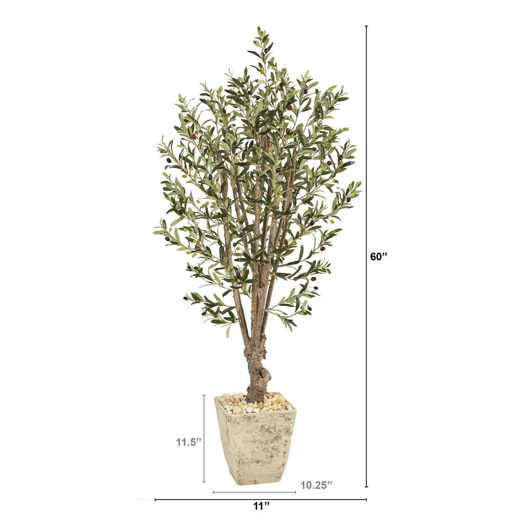 5ft. Olive Artificial Tree in Country White Planter