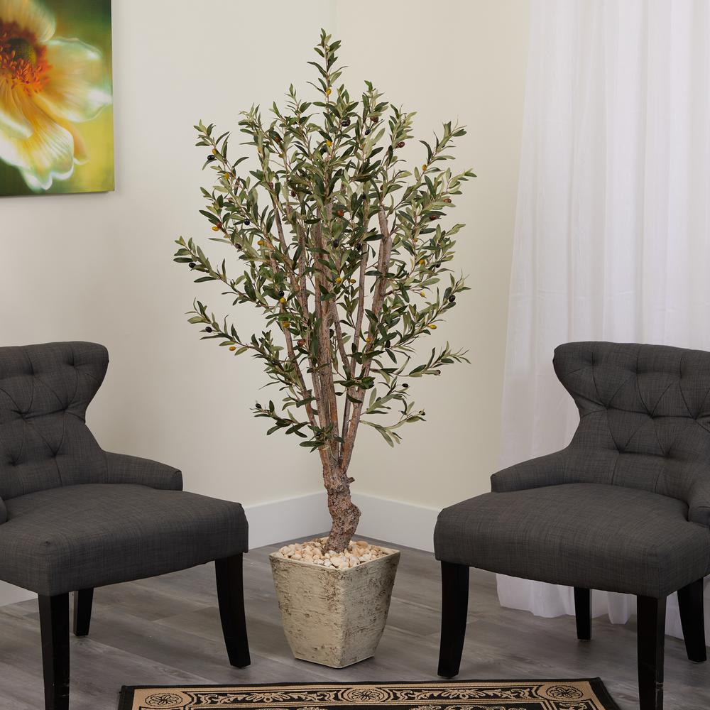 5ft. Olive Artificial Tree in Country White Planter