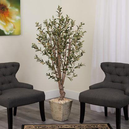 5ft. Olive Artificial Tree in Country White Planter