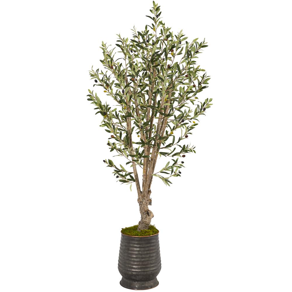 62in. Olive Artificial Tree in Ribbed Metal Planter