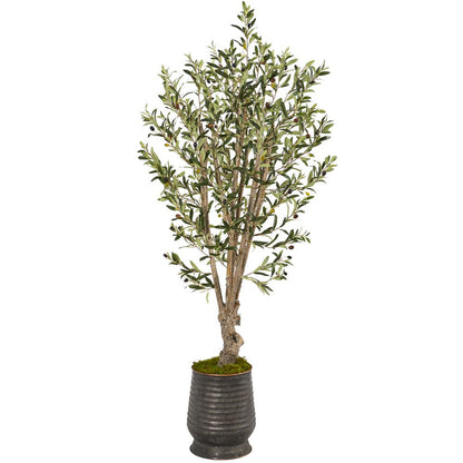 62in. Olive Artificial Tree in Ribbed Metal Planter