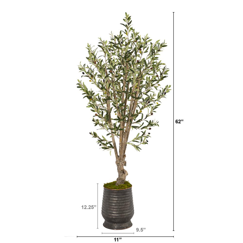 62in. Olive Artificial Tree in Ribbed Metal Planter