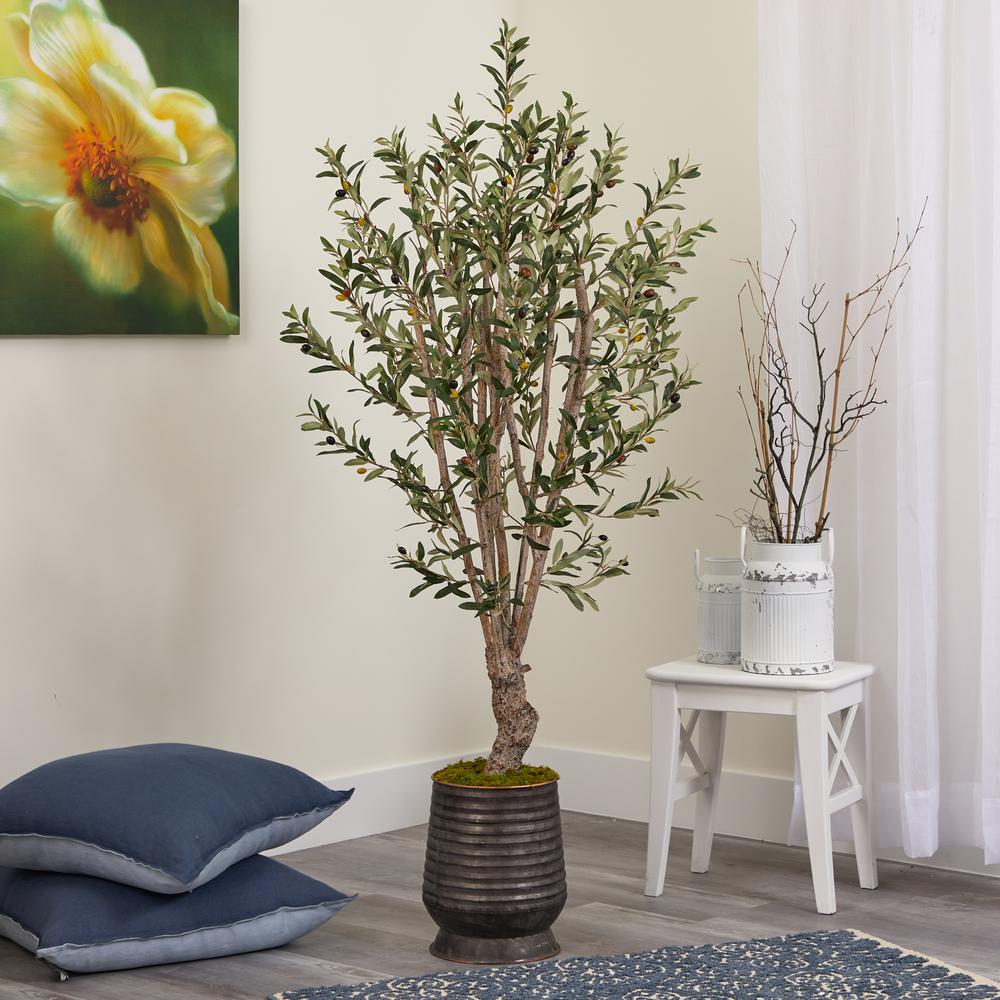 62in. Olive Artificial Tree in Ribbed Metal Planter