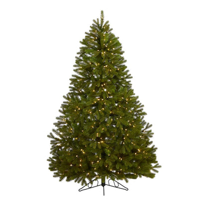 6ft. Cambridge Spruce Flat Back Artificial Christmas Tree with 350 Warm White (Multifunction) LED Lights and 642 Bendable Branches