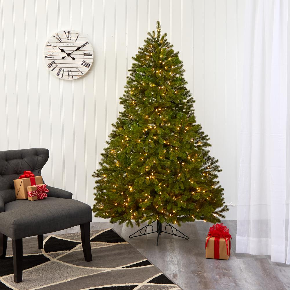 6ft. Cambridge Spruce Flat Back Artificial Christmas Tree with 350 Warm White (Multifunction) LED Lights and 642 Bendable Branches