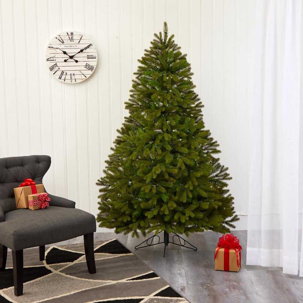 6ft. Cambridge Spruce Flat Back Artificial Christmas Tree with 350 Warm White (Multifunction) LED Lights and 642 Bendable Branches