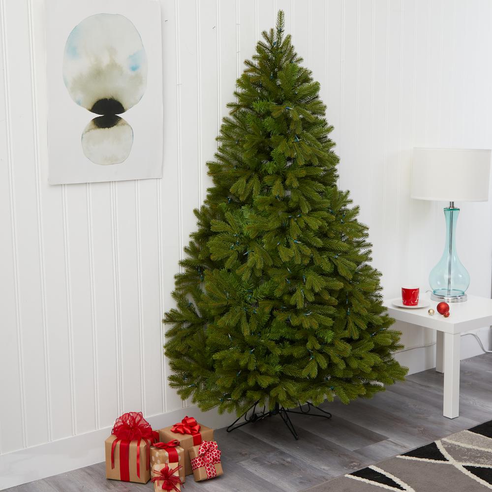 6ft. Cambridge Spruce Flat Back Artificial Christmas Tree with 350 Warm White (Multifunction) LED Lights and 642 Bendable Branches