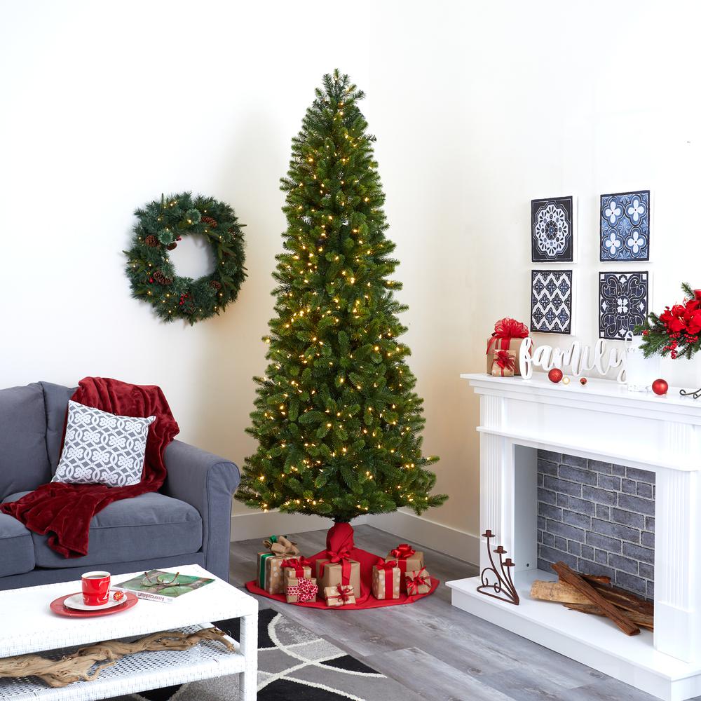8ft. Slim Virginia Spruce Artificial Christmas Tree with LED Lights
