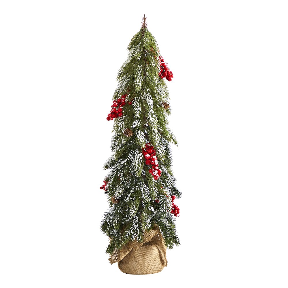 24in. Flocked Christmas Artificial Tree with Berries and Pine Cones