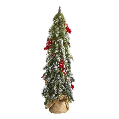 24in. Flocked Christmas Artificial Tree with Berries and Pine Cones