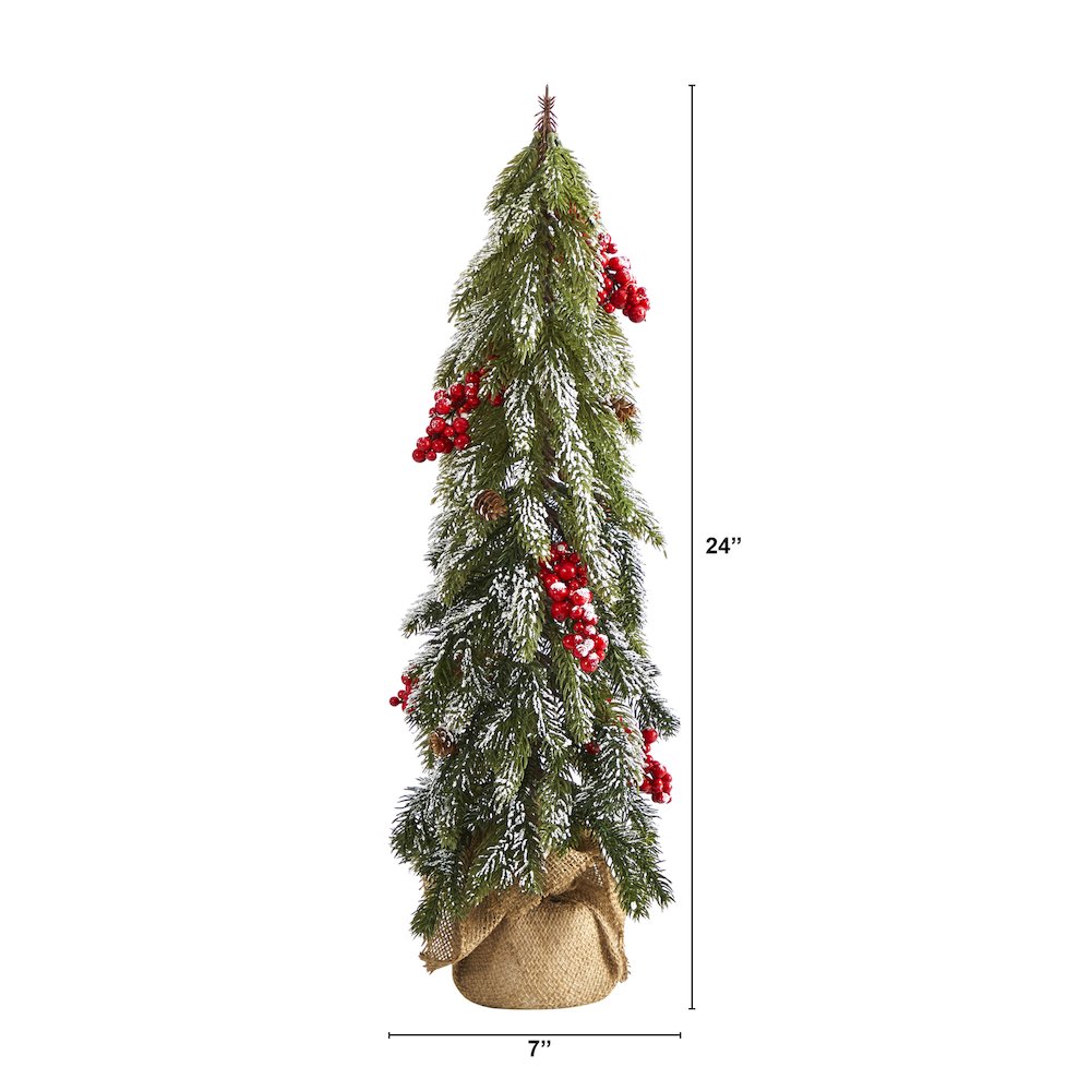 24in. Flocked Christmas Artificial Tree with Berries and Pine Cones