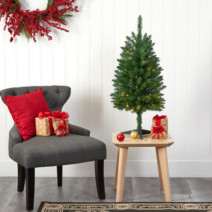 3ft. Slim Green Mountain Pine Artificial Christmas Tree with 50 Clear LED Lights
