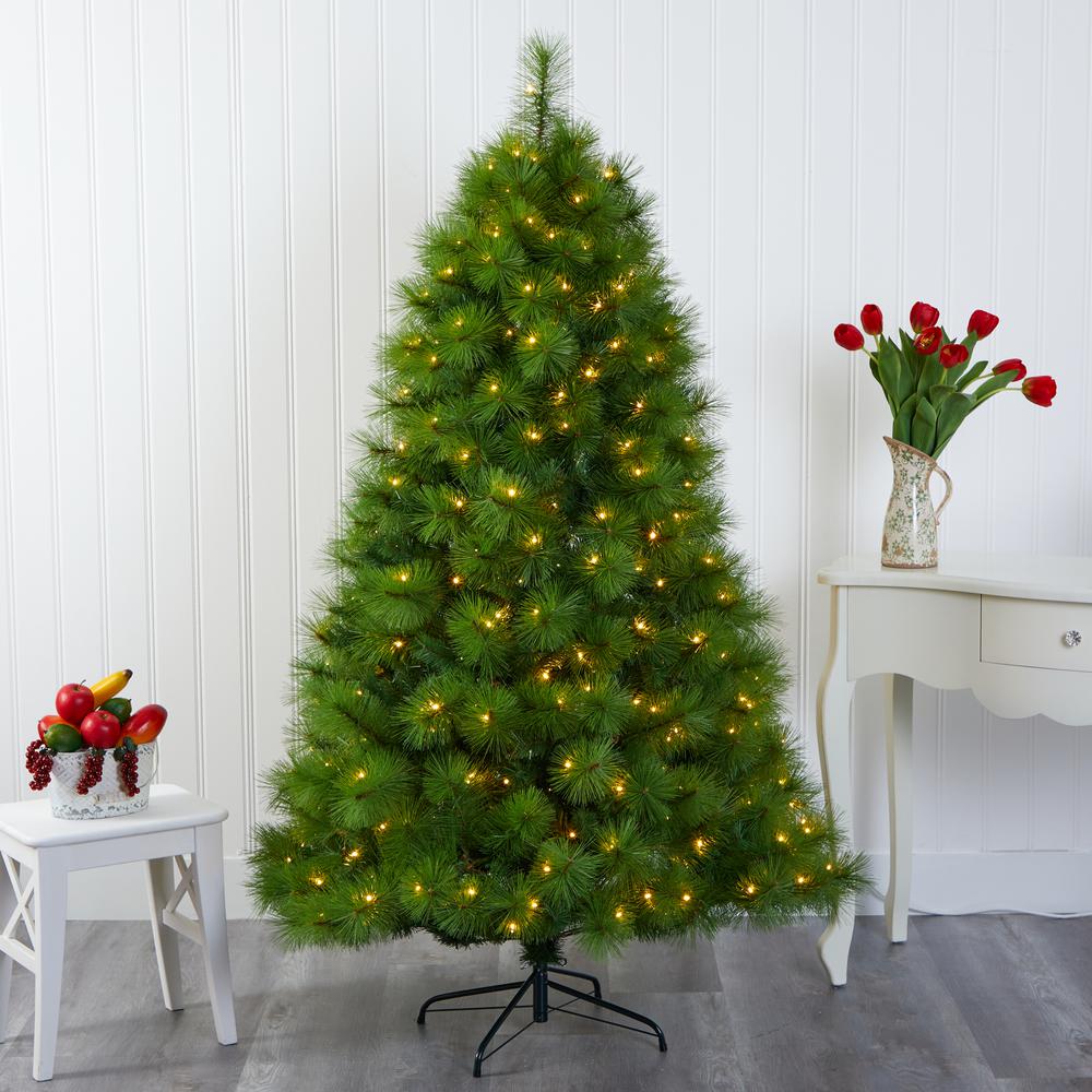 6ft. Green Scotch Pine Artificial Christmas Tree with 300 Clear LED Lights