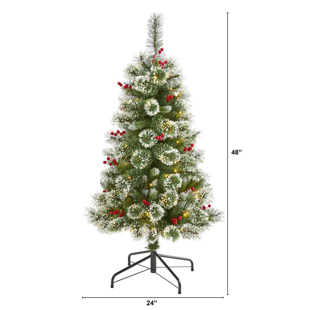 4ft. Frosted Swiss Pine Artificial Christmas Tree with 100 Clear LED Lights and Berries
