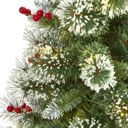 4ft. Frosted Swiss Pine Artificial Christmas Tree with 100 Clear LED Lights and Berries