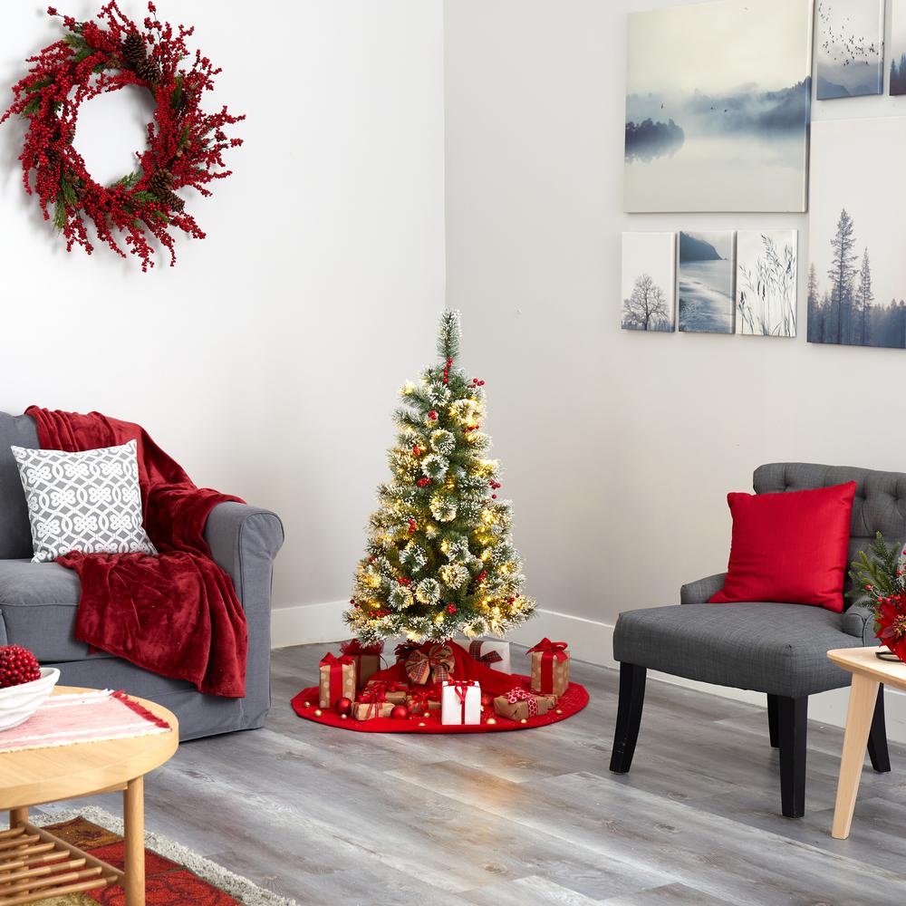4ft. Frosted Swiss Pine Artificial Christmas Tree with 100 Clear LED Lights and Berries