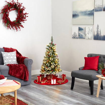 4ft. Frosted Swiss Pine Artificial Christmas Tree with 100 Clear LED Lights and Berries