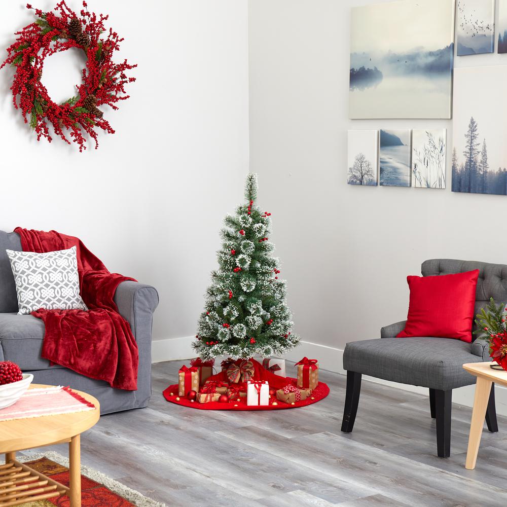 4ft. Frosted Swiss Pine Artificial Christmas Tree with 100 Clear LED Lights and Berries