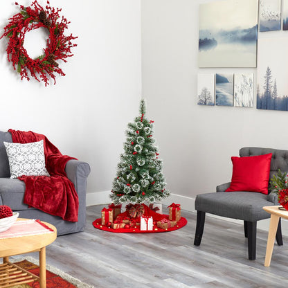 4ft. Frosted Swiss Pine Artificial Christmas Tree with 100 Clear LED Lights and Berries