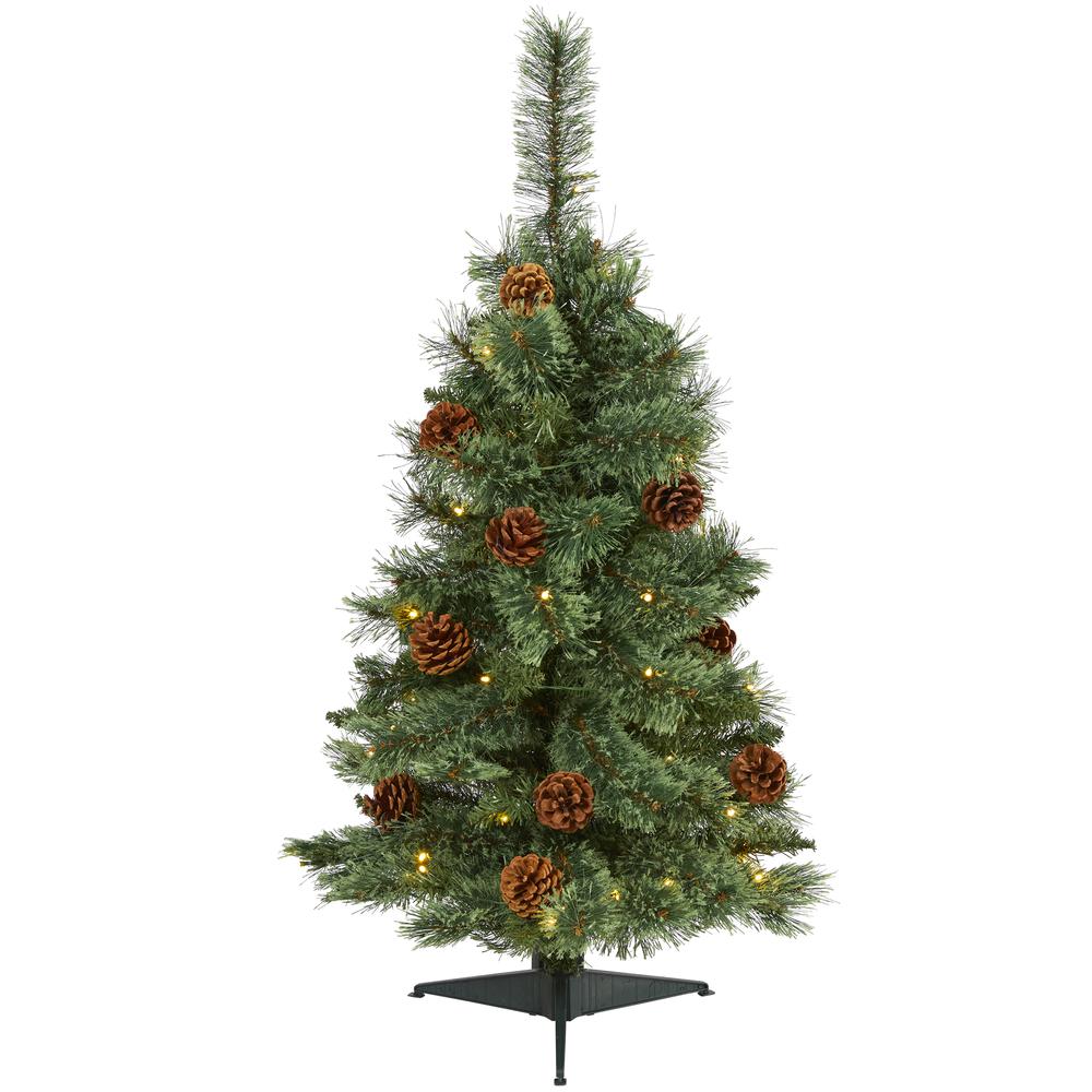 3ft. White Mountain Pine Artificial Christmas Tree with 50 Clear LED Lights and Pine Cones