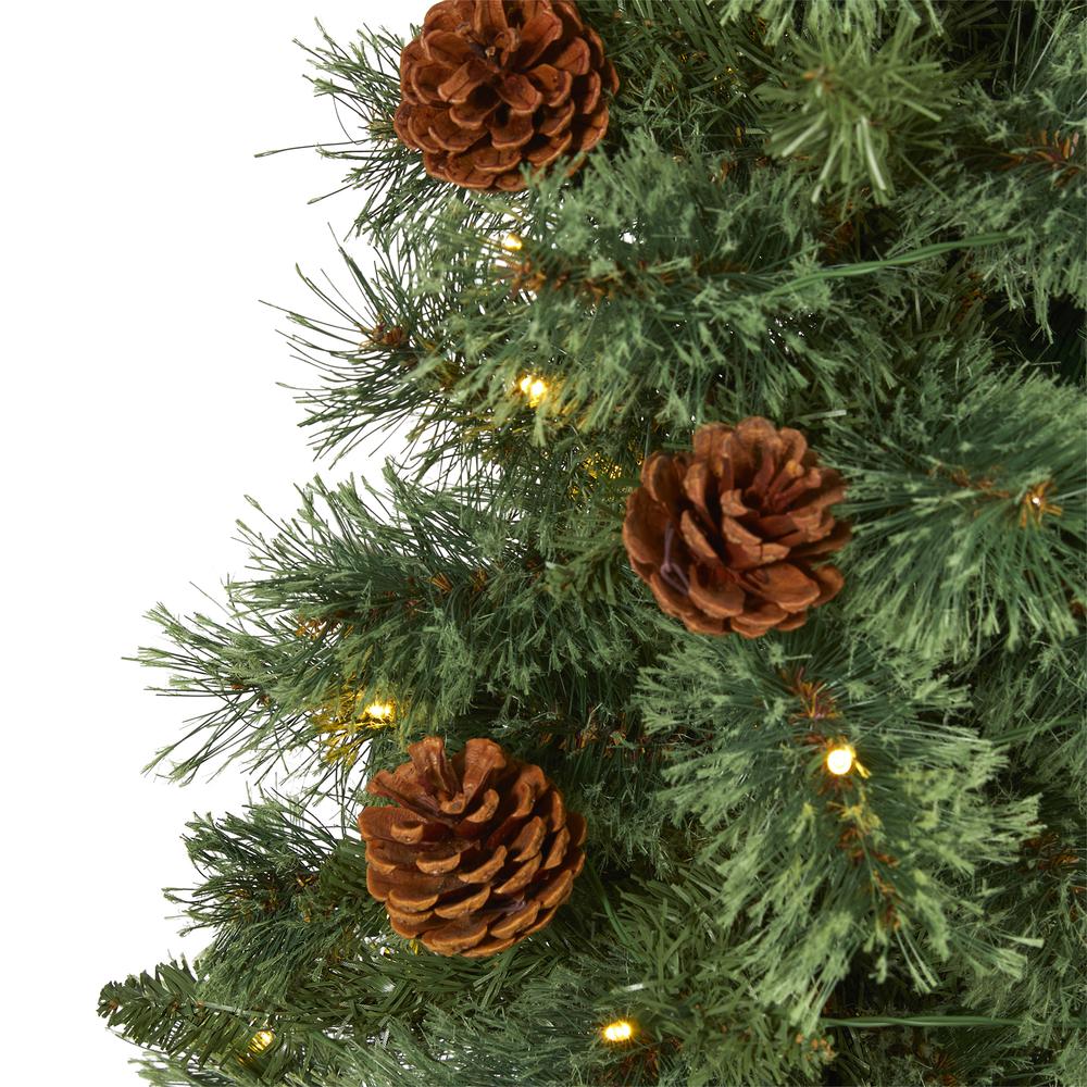 3ft. White Mountain Pine Artificial Christmas Tree with 50 Clear LED Lights and Pine Cones