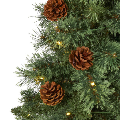 3ft. White Mountain Pine Artificial Christmas Tree with 50 Clear LED Lights and Pine Cones