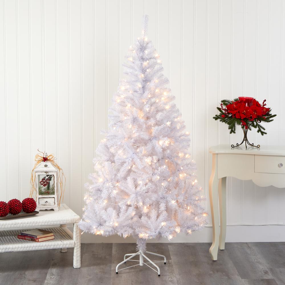 6ft. White Artificial Christmas Tree with 680 Bendable Branches and 250 Clear LED Lights